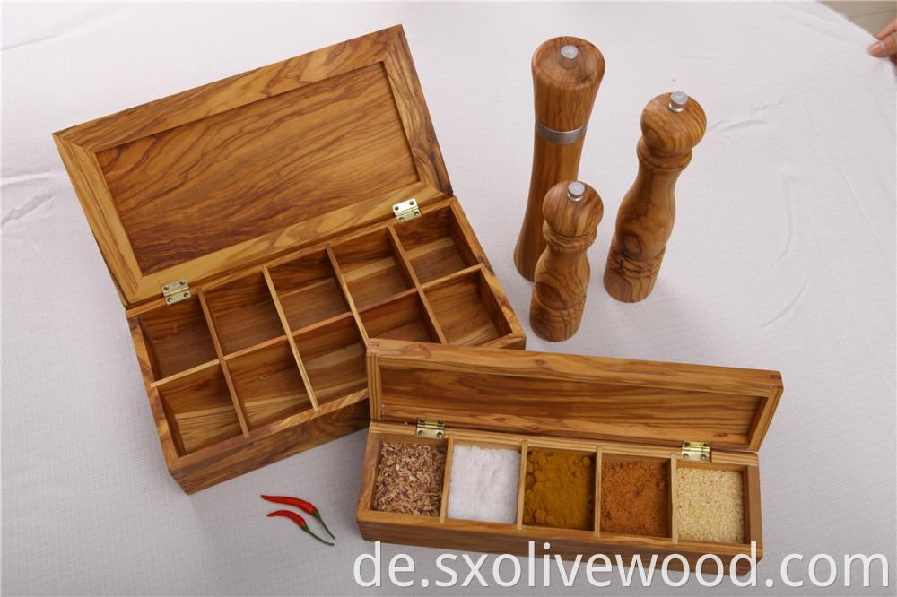 Olive Wood Salt And Soice Box